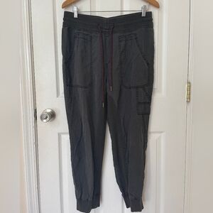 Anthropologie Charcoal Gray Drawstring Cargo Joggers with Red-Accent Cord Size M